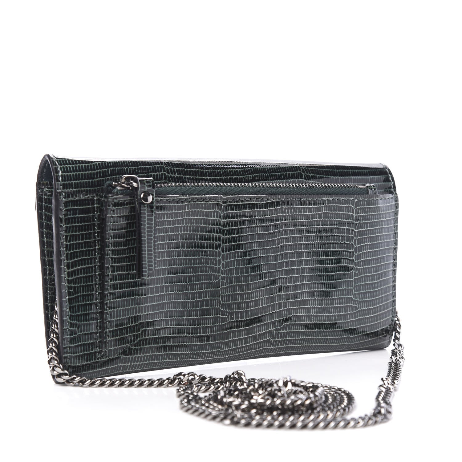 Jimmy Choo Patent Lizard Embossed Chain Clutch Green 2 of 10
