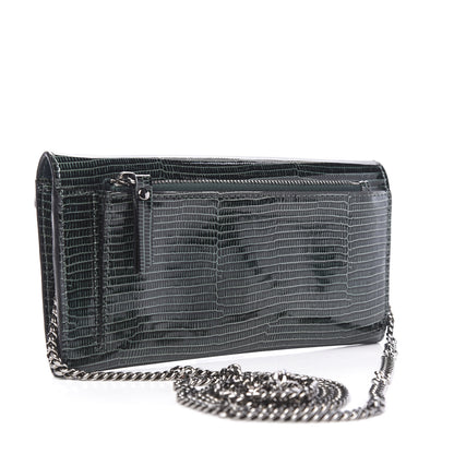 Jimmy Choo Patent Lizard Embossed Chain Clutch Green 2 of 10