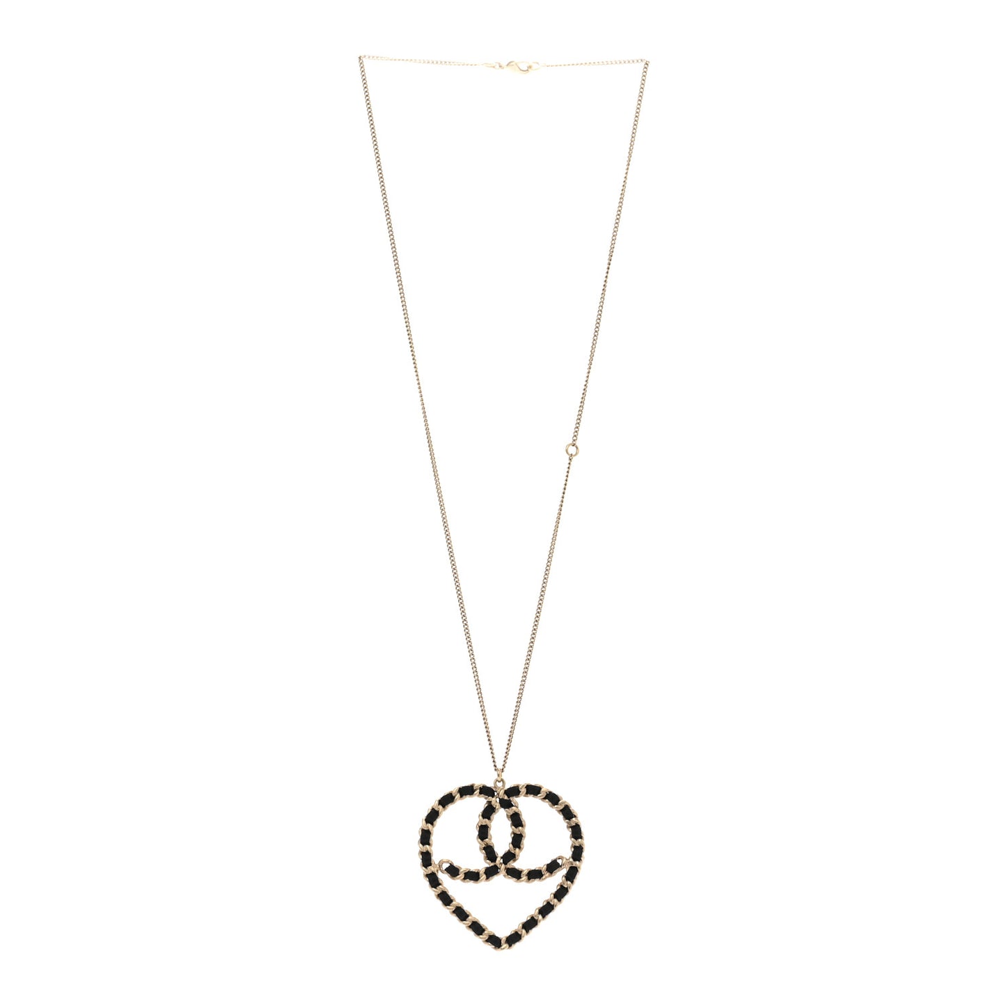 Satin Metal Chain CC Heart Necklace Black Gold