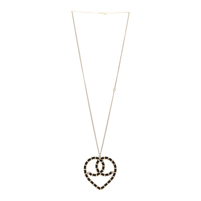 Chanel Satin Metal Chain CC Heart Necklace Black Gold 3 of 6