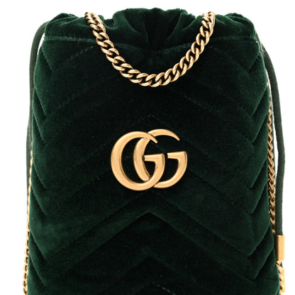 Gucci Velvet Matelasse Mini GG Marmont 2.0 Bucket Bag Dark Green 7 of 9