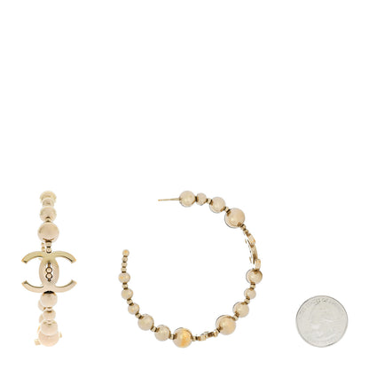 Chanel Metal Bead CC Hoop Earrings Gold 2 of 5