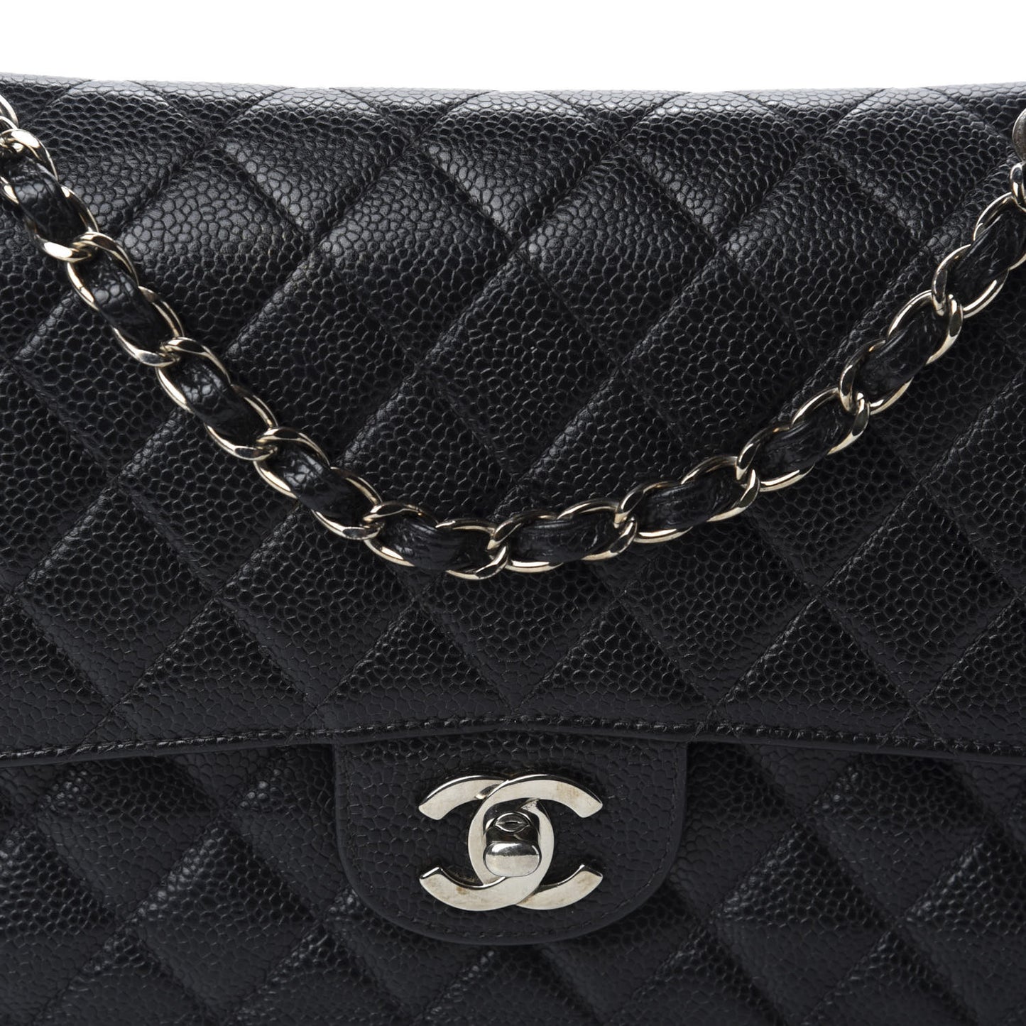 Caviar Quilted Medium Double Flap Black