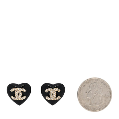 Chanel Resin Crystal CC Heart Earrings Black Gold 2 of 5