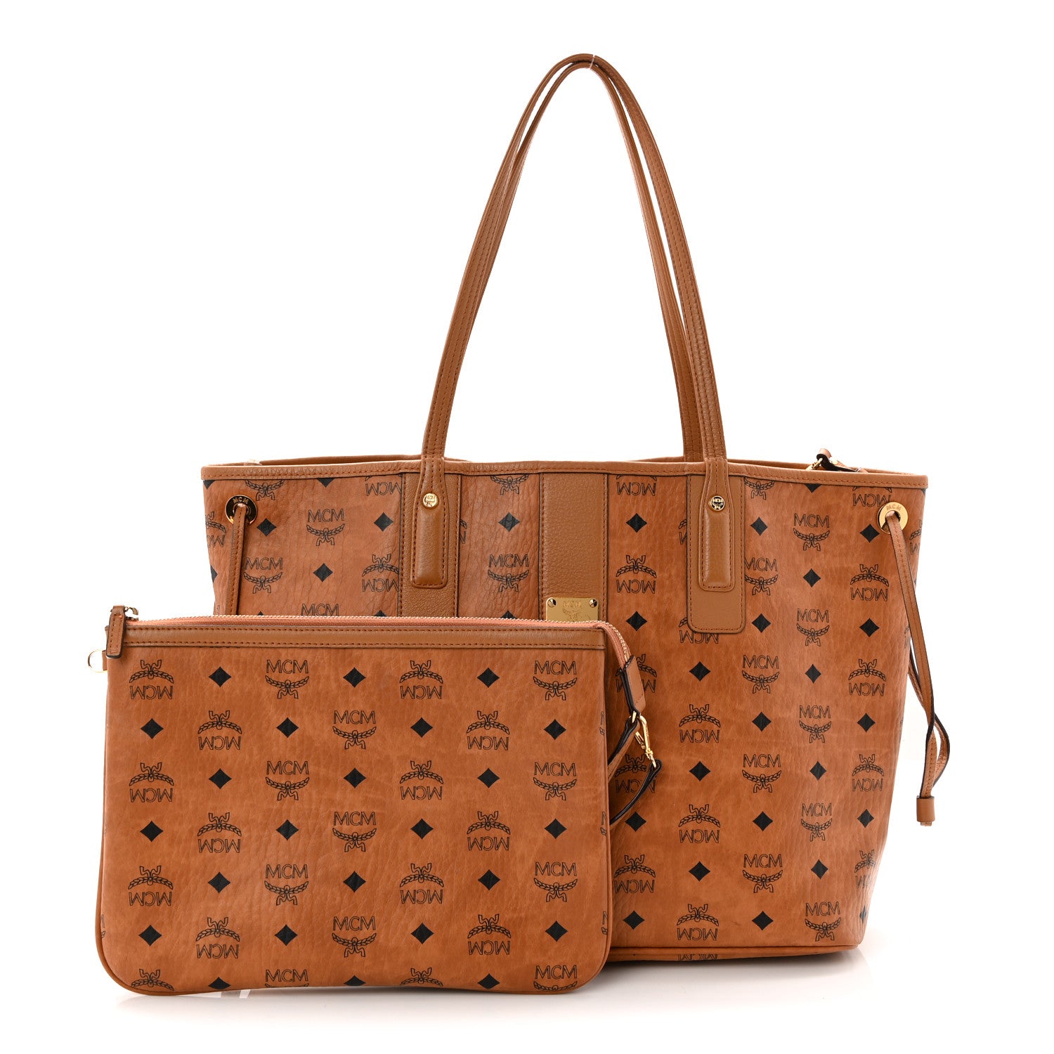 MCM Visetos Medium Liz Reversible Shopper Tote Cognac 1862349