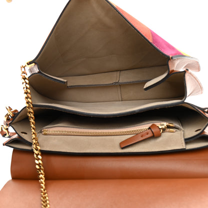 Chloe Calfskin Suede Rainbow Patchwork Medium Faye Shoulder Bag Caramel 4 of 8