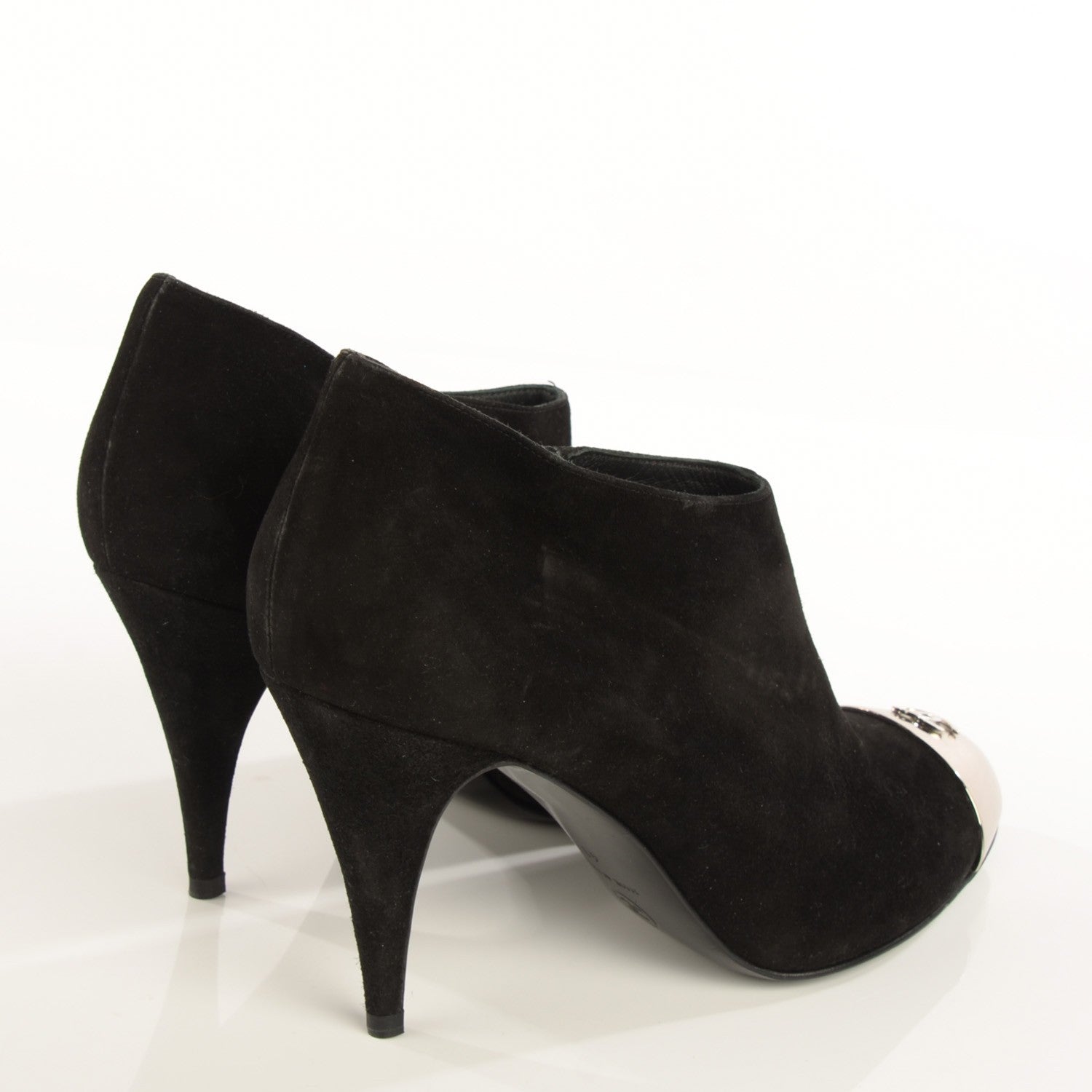 Chanel Suede CC Silver Cap Toe Ankle Boots 41 Black 4 of 7