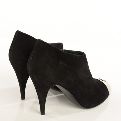 Chanel Suede CC Silver Cap Toe Ankle Boots 41 Black 4 of 7