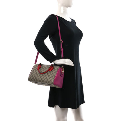 Gucci GG Supreme Monogram Moon Calfskin Small Boston Beige Ebony Hibiscus Red New Rosette 2 of 14