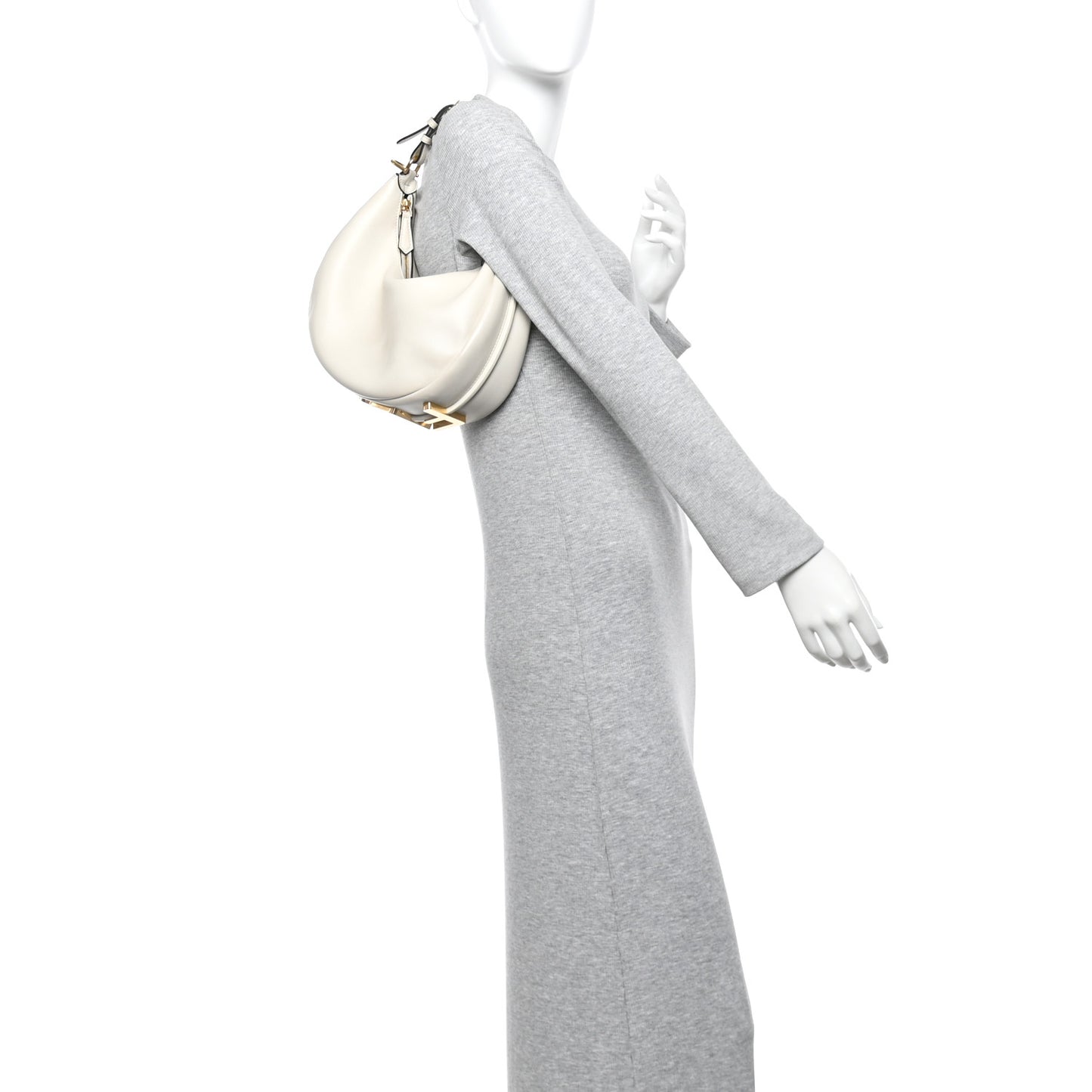 Vitello Grace Matte Small Fendigraphy Hobo Bag White Ice
