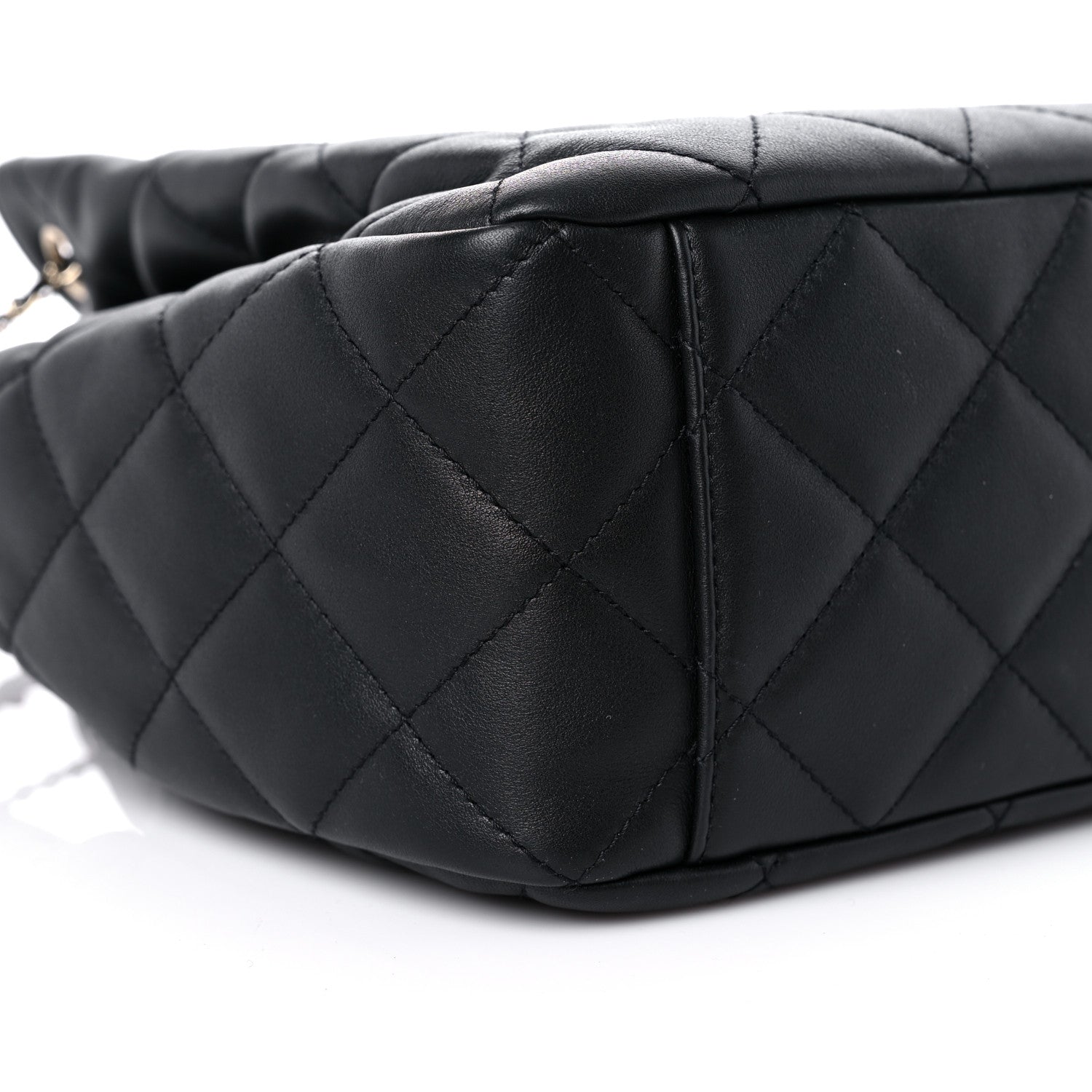 Chanel Grained Calfskin Quilted CC Chain Bucket Drawstring Bag Black 8 of 11