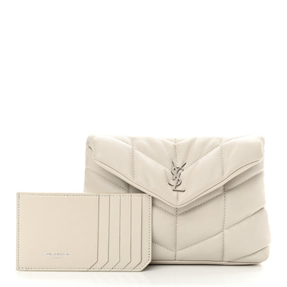 Saint Laurent Lambskin Monogram Loulou Puffer Pouch Clutch Crema Soft 3 of 8