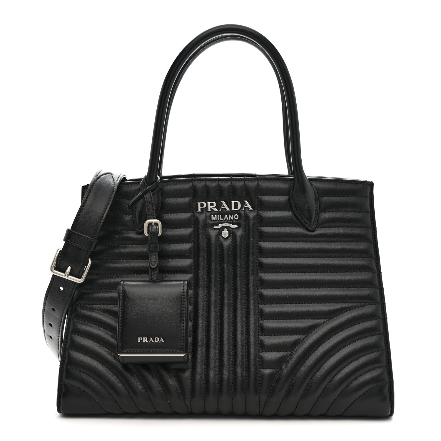 Prada Soft Calfskin Impunture Diagramme Tote Black 1 of 10