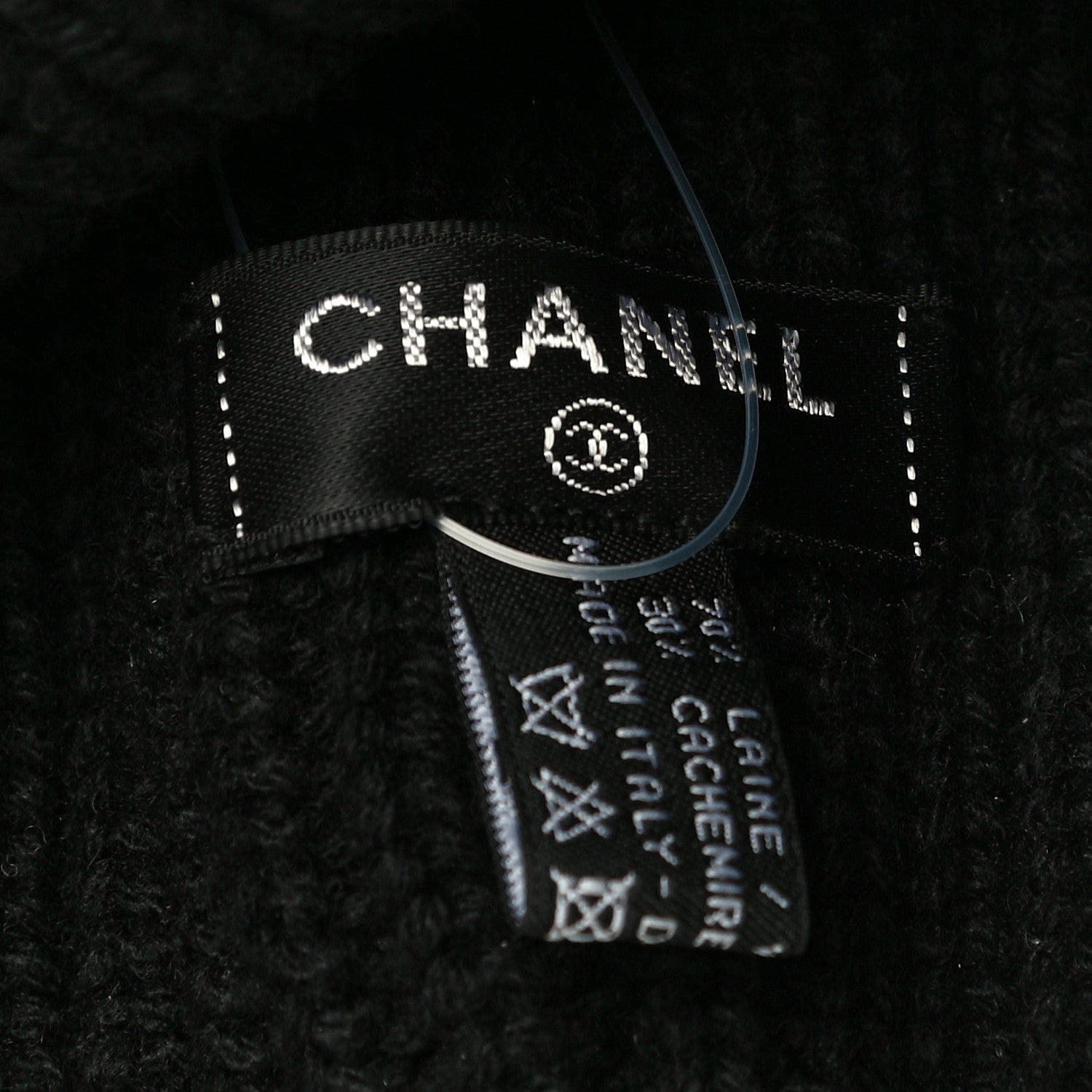 Chanel Wool Cashmere CC Beanie Hat Light Black White 6 of 10