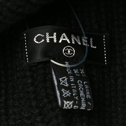 Chanel Wool Cashmere CC Beanie Hat Light Black White 6 of 10