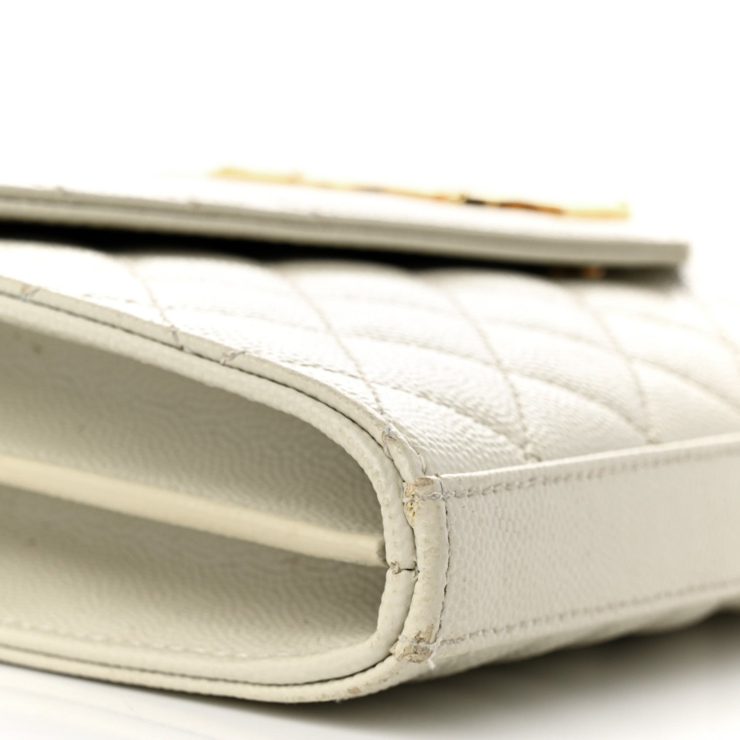 Saint Laurent Grain De Poudre Mixed Matelasse Triquilt Monogram Chain Wallet Blanc Vintage 8 of 15