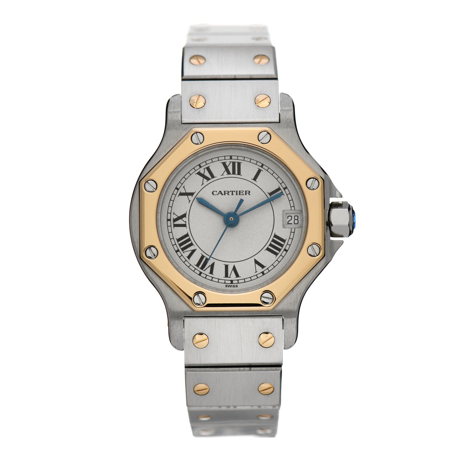 Cartier Stainless Steel 18K Yellow Gold 25mm Santos Octagon Quartz Watch 1 of 5