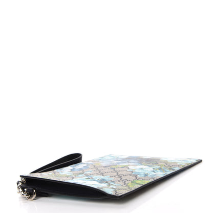 Gucci GG Supreme Monogram Blooms Small Zip Wristlet Pouch Beige Blue Black 4 of 7