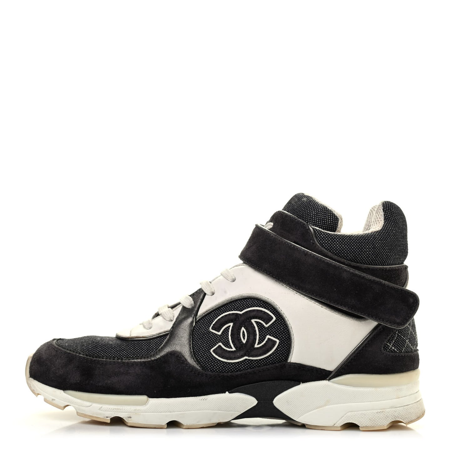 Canvas Goatskin CC High Top Sneakers 38 Black White