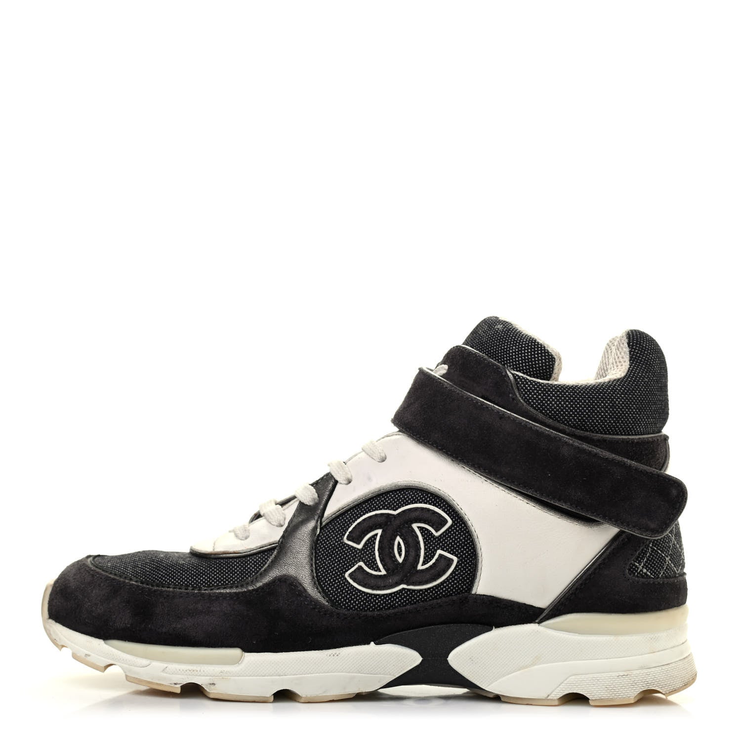 Chanel Canvas Goatskin CC High Top Sneakers 38 Black White 1 of 9