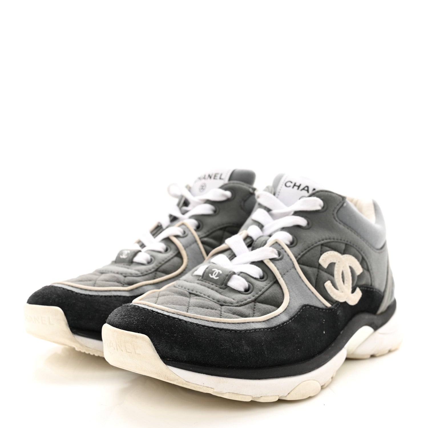 Chanel Fabric Suede Calfskin Quilted CC Sneakers 37 Dark Grey 3 of 15
