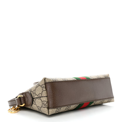Gucci GG Supreme Monogram Textured Dollar Calfskin Web Small Ophidia Dome Shoulder Bag Beige Ebony New Acero 4 of 10