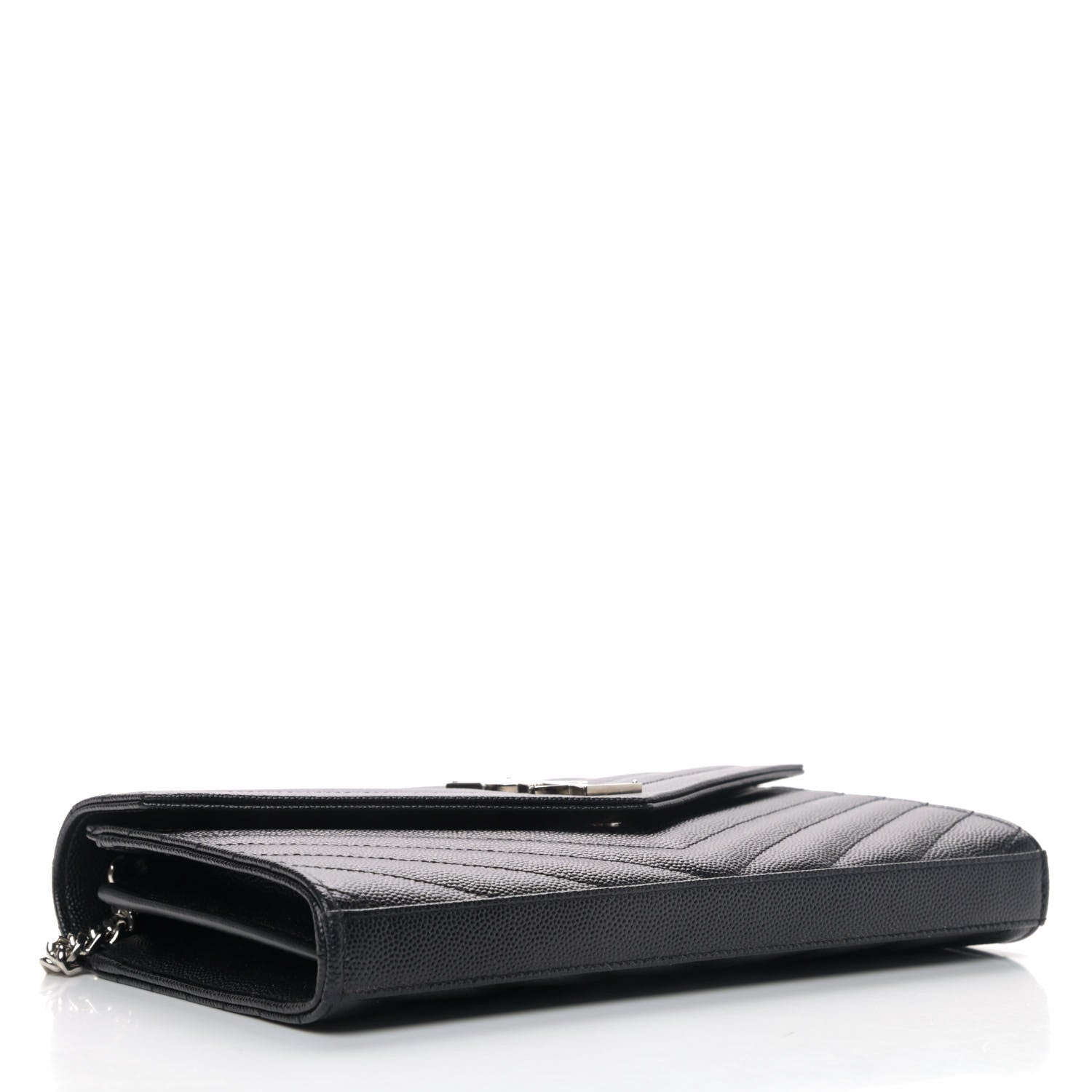 Saint Laurent Grain De Poudre Matelasse Chevron Monogram Chain Wallet Black 3 of 4