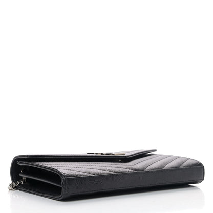 Saint Laurent Grain De Poudre Matelasse Chevron Monogram Chain Wallet Black 3 of 4
