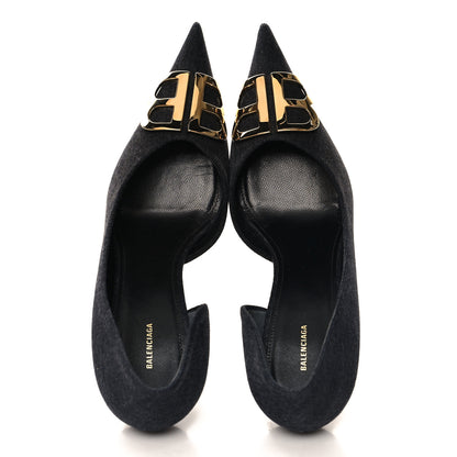 Balenciaga Denim BB D'Orsay Pointed Toe Knife 80mm Pump 39.5 Black 2 of 10