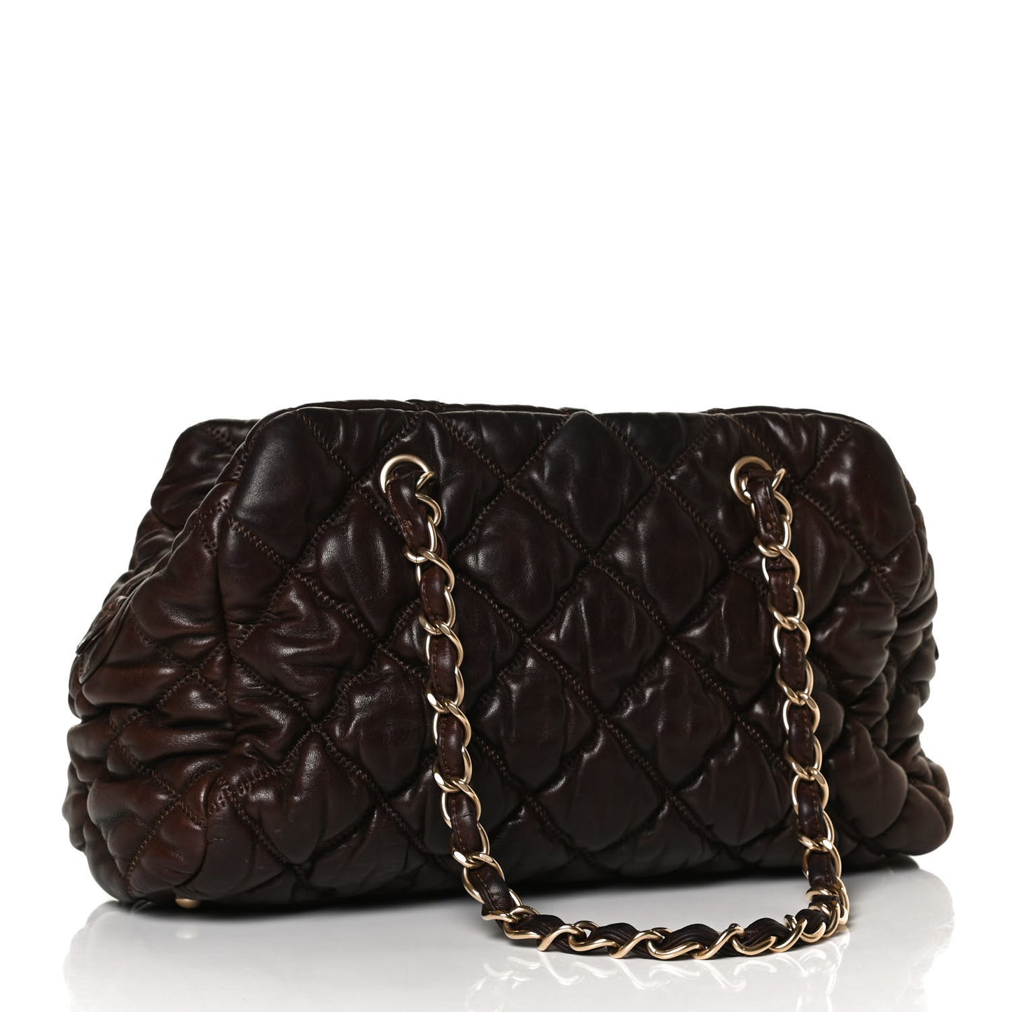 Calfskin Bubble Quilt Bowler Dark Brown