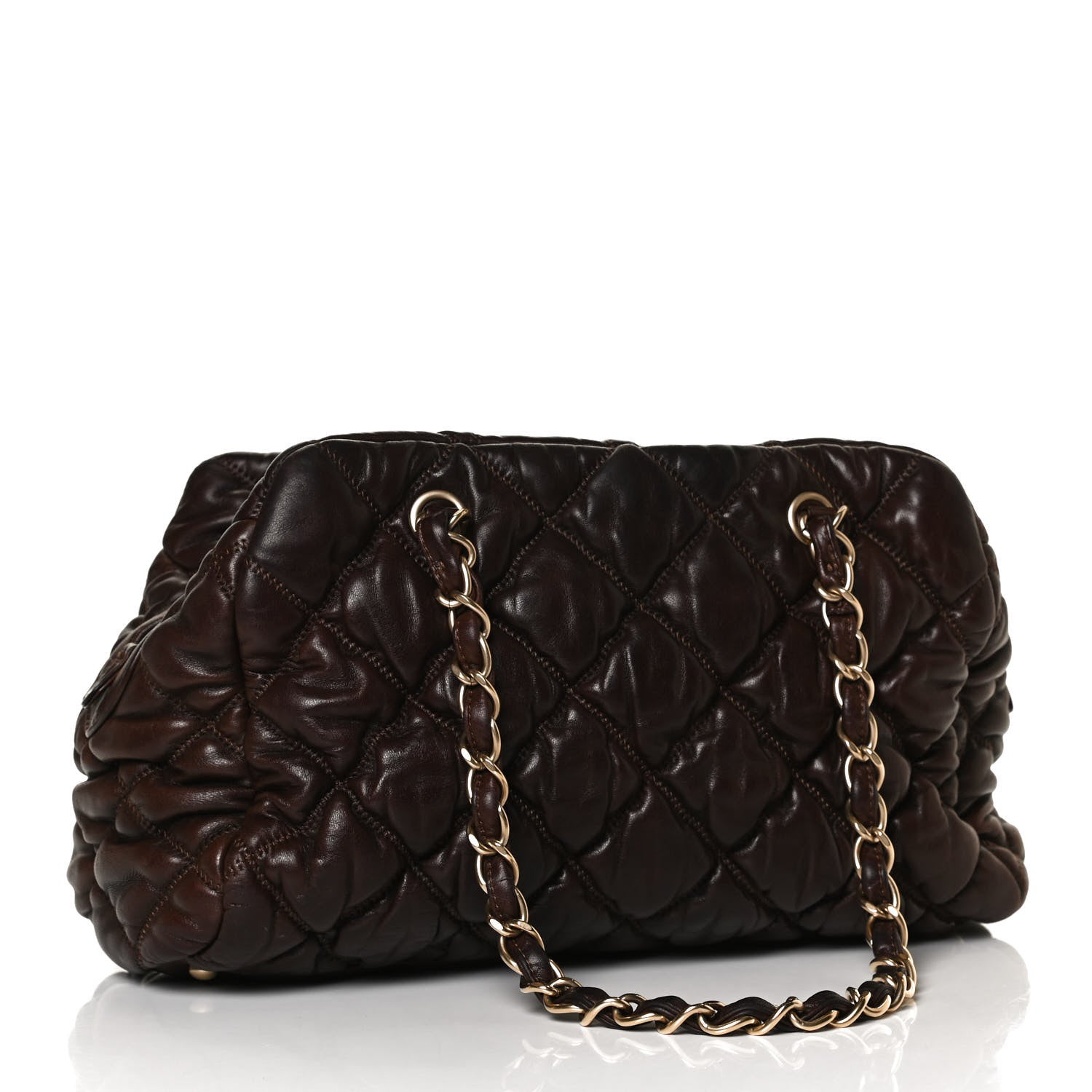 Chanel Calfskin Bubble Quilt Bowler Dark Brown 3 of 13