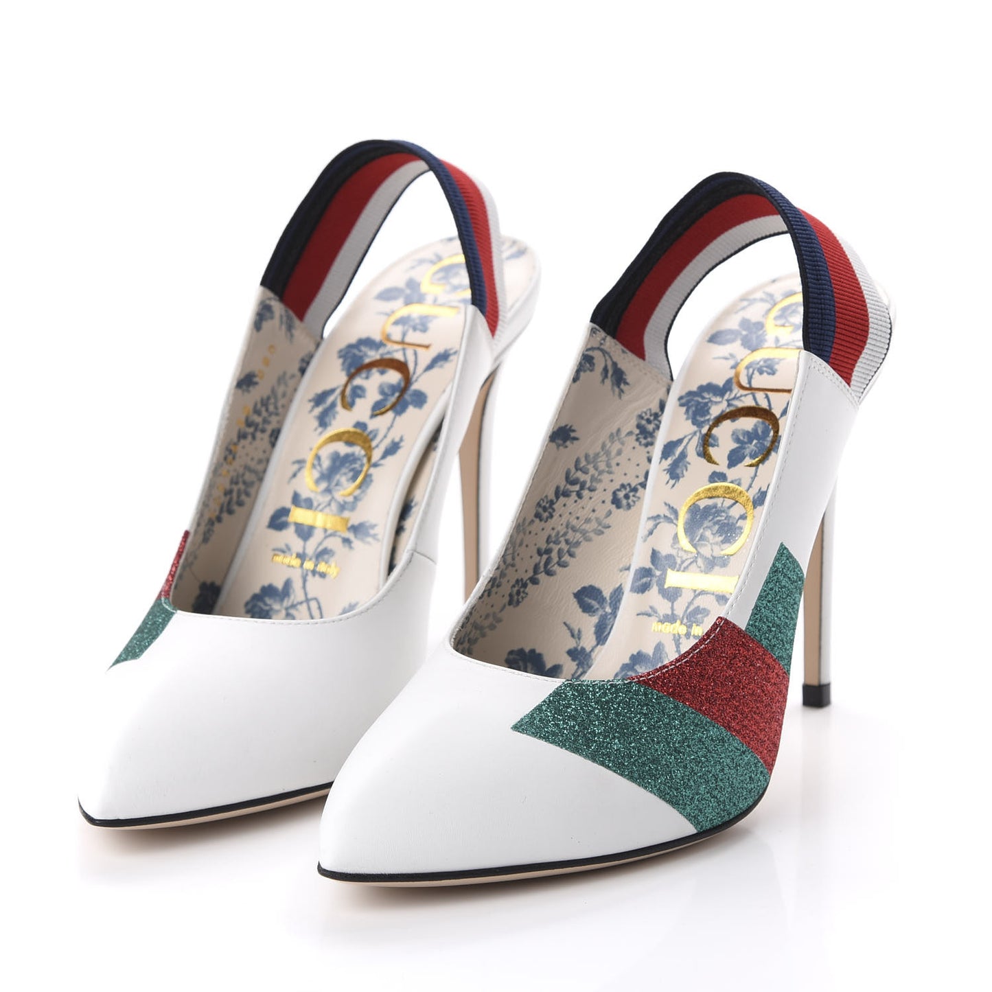 Calfskin Glitter Web High Heel Slingback Pumps 38 White