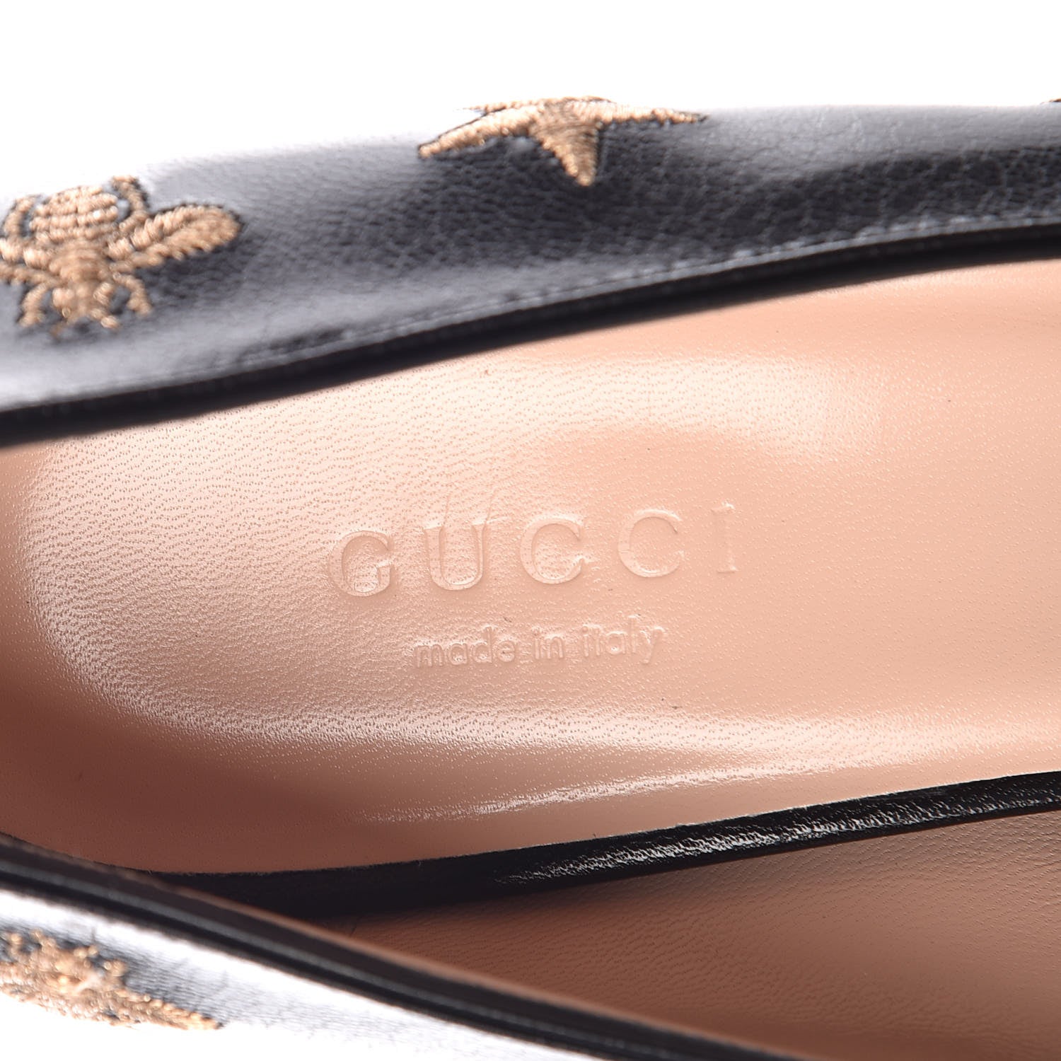 Gucci Quentin Goatskin Bee Star Embroidered GG Marmont Fringe 50mm Loafer Pumps 39 Black 7 of 8