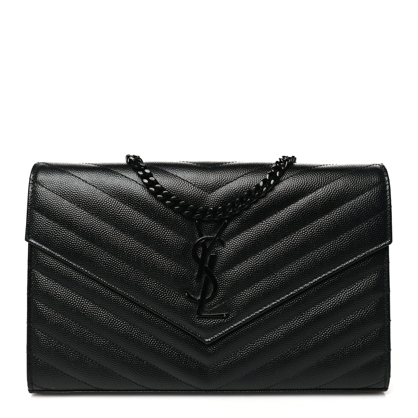 Grain De Poudre Matelasse Chevron Monogram Monochrome Chain Wallet Black