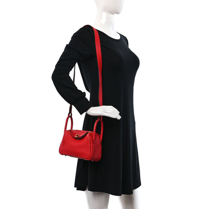 Hermes Taurillon Clemence Mini Lindy 20 Rouge de Coeur 2 of 9