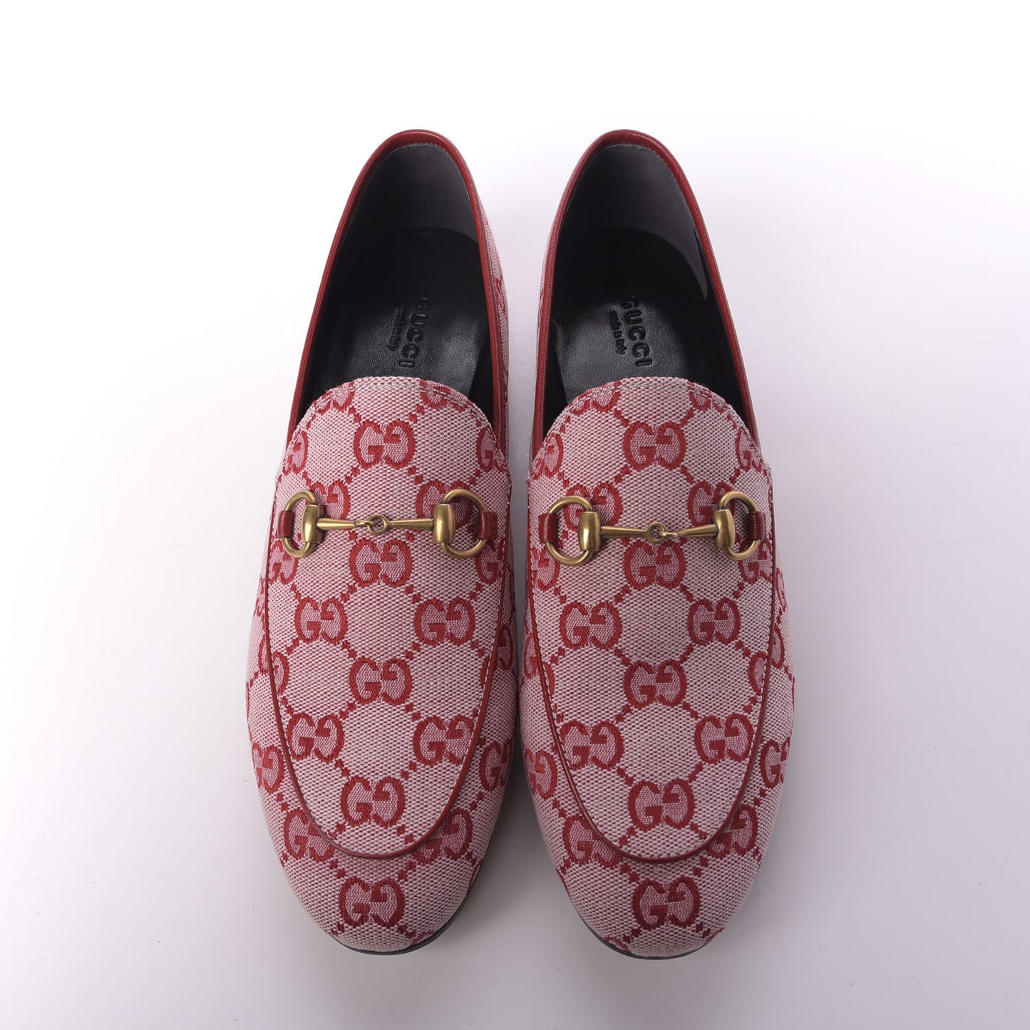 Canvas GG Monogram Horsebit Womens Jordaan Loafers 38 Gardenia Hibiscus Red