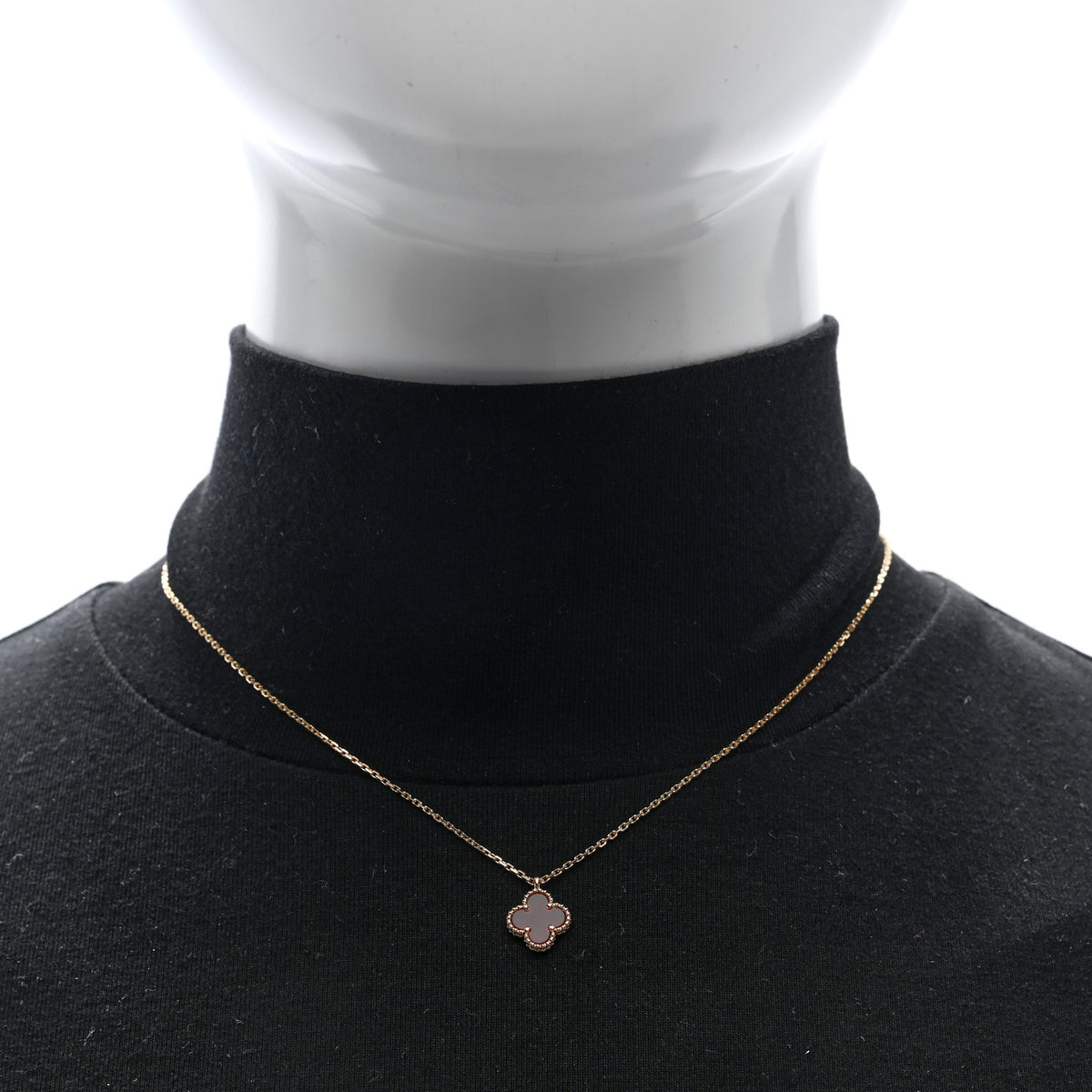 18K Rose Gold Carnelian Sweet Alhambra Pendant Necklace