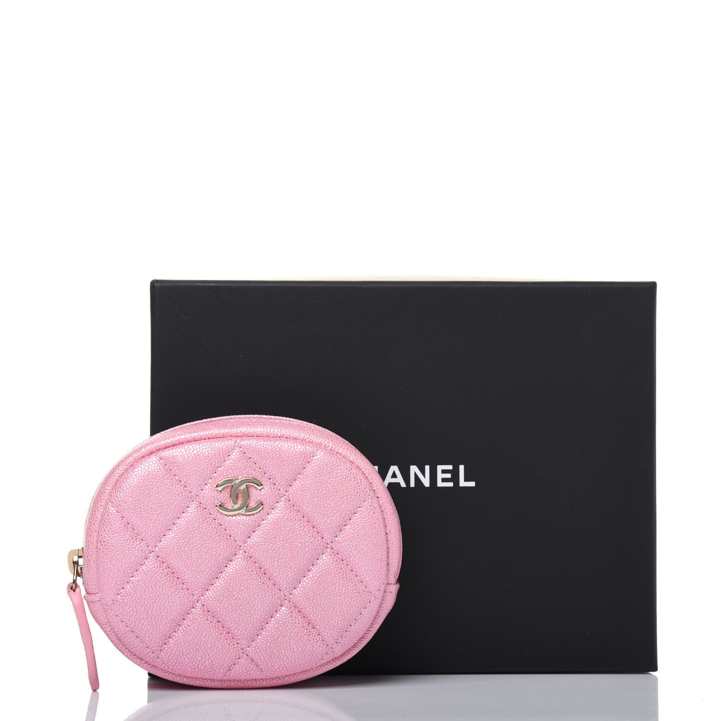 Iridescent Caviar Quilted Zip Around Classic Coin Purse Rose Pink