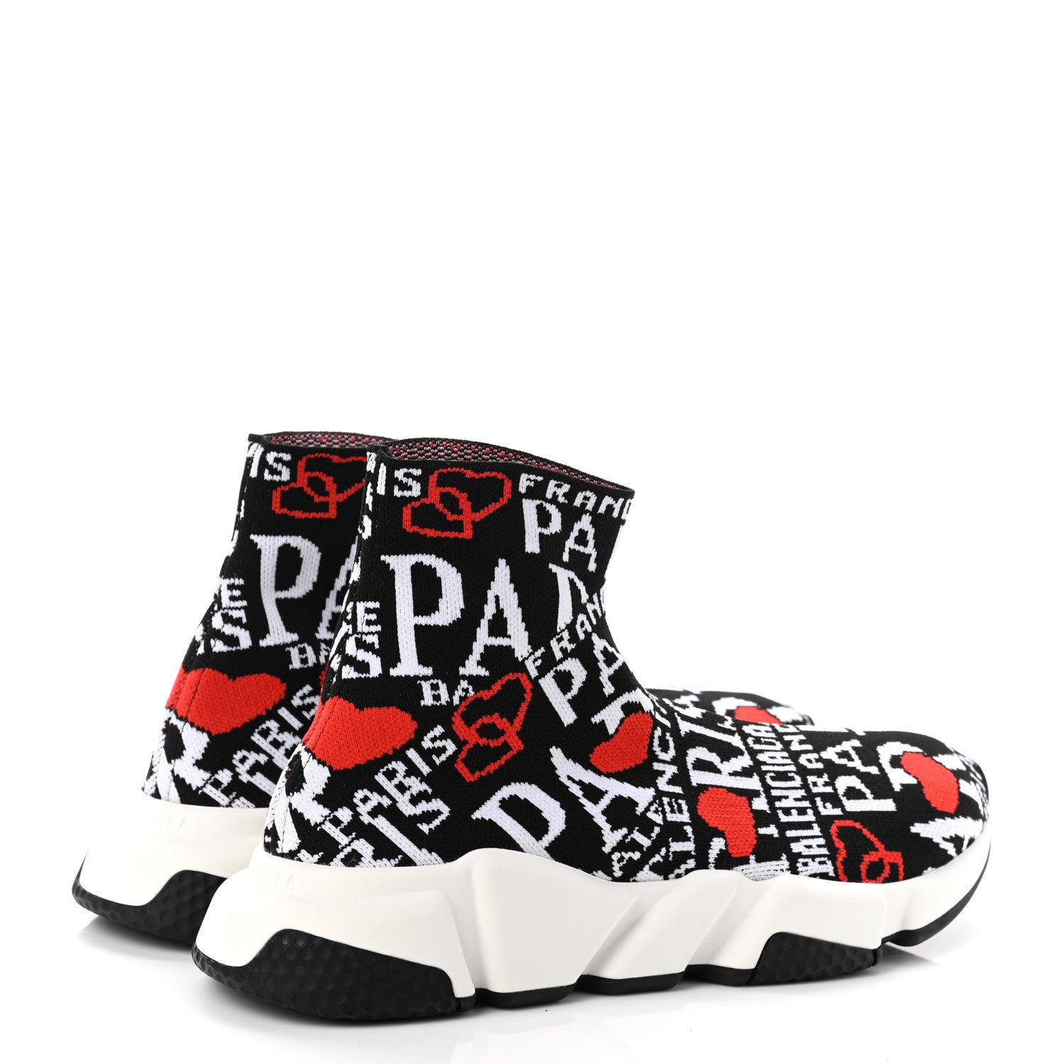 Balenciaga Neoprene Knit Bonjour Paris Womens Speed Sneakers 39 Black White Red 4 of 9