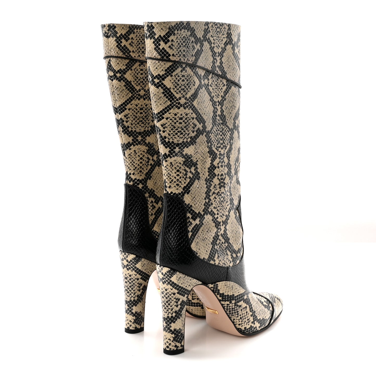 Calfskin Python Print Knee High Boots 38 Beige Avana