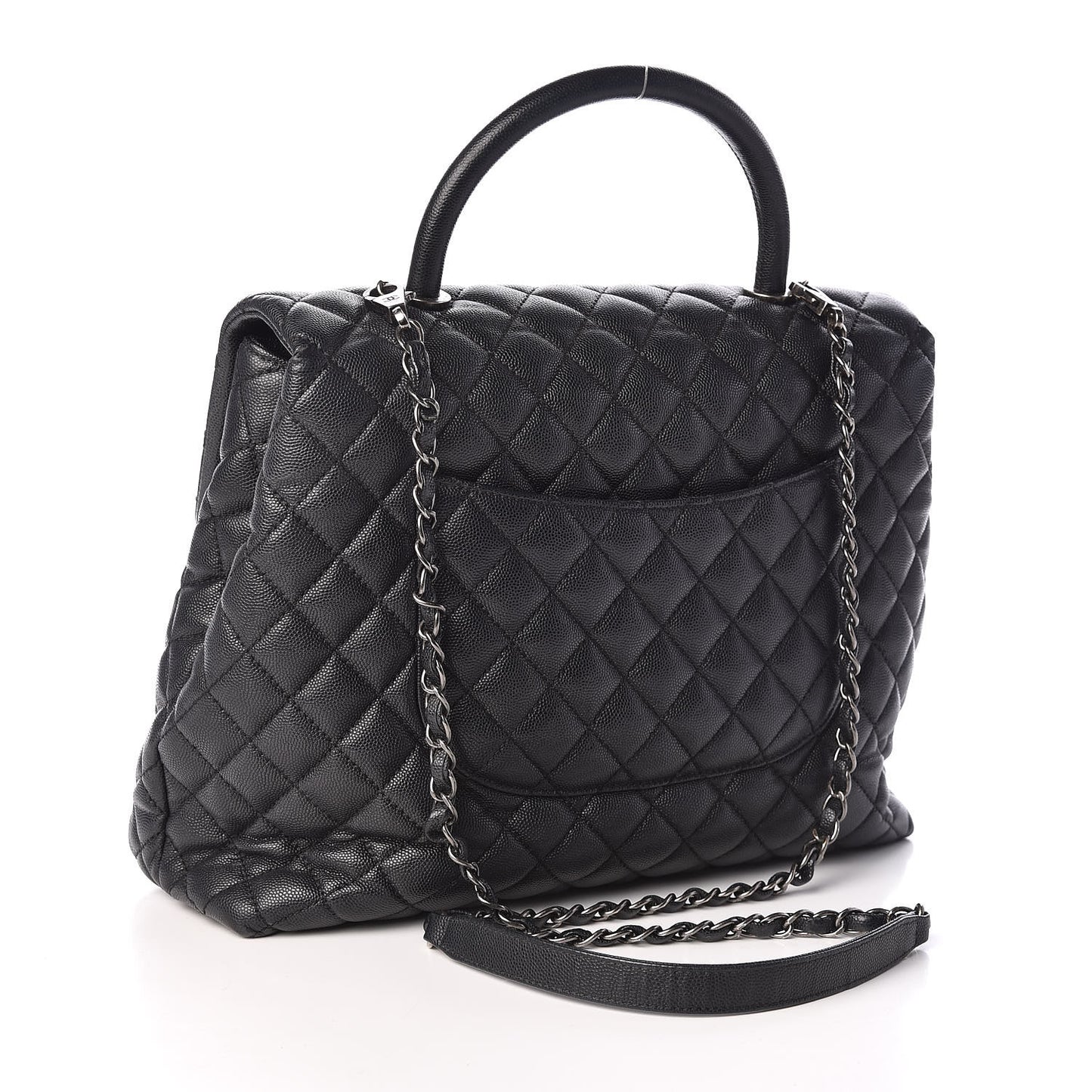 Caviar Quilted Large Coco Handle Flap Grey