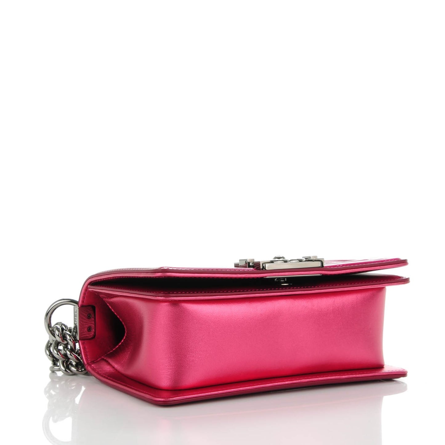 Metallic Patent Calfskin Quilted Small Boy Flap Pink
