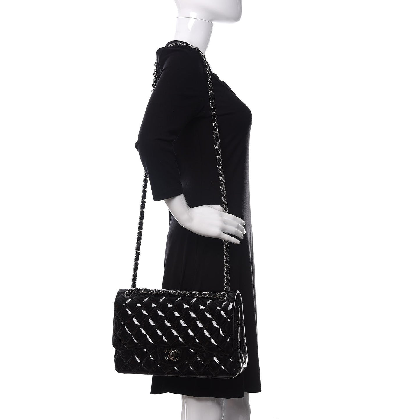 Patent Quilted Jumbo Double Flap Black