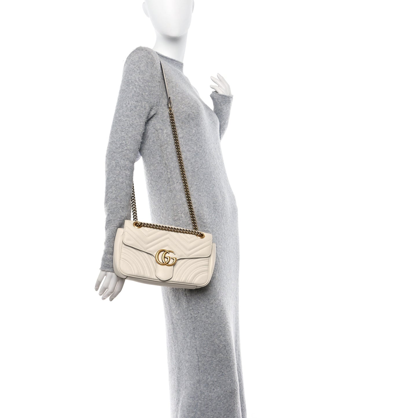 Calfskin Matelasse Small GG Marmont Shoulder Bag White