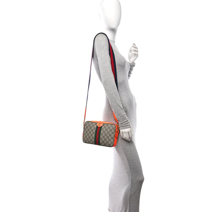 Gucci GG Supreme Monogram Textured Dollar Calfskin Web Ophidia Wristlet Shoulder Bag Beige Ebony Orange 2 of 12