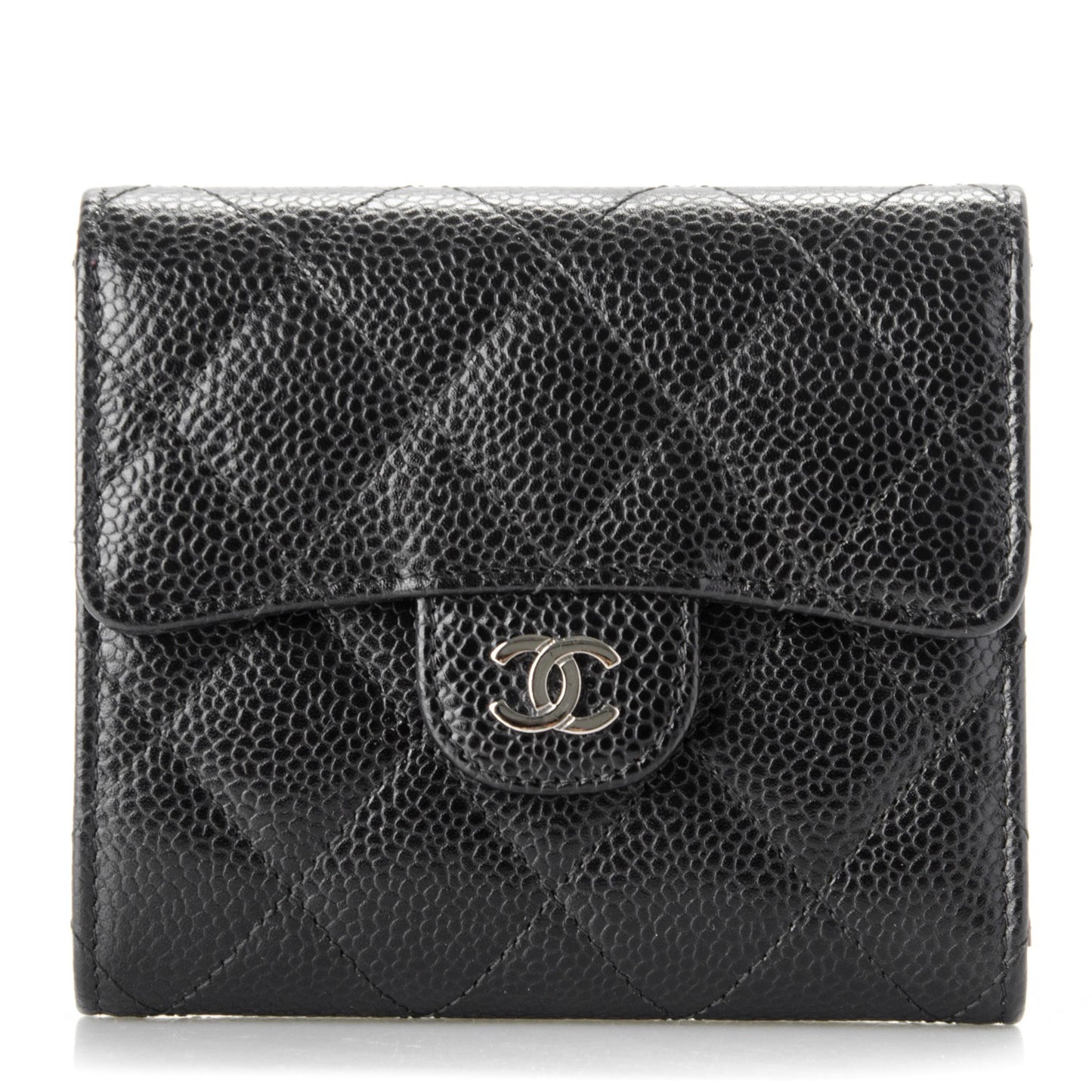Caviar Quilted Compact Flap Wallet Black