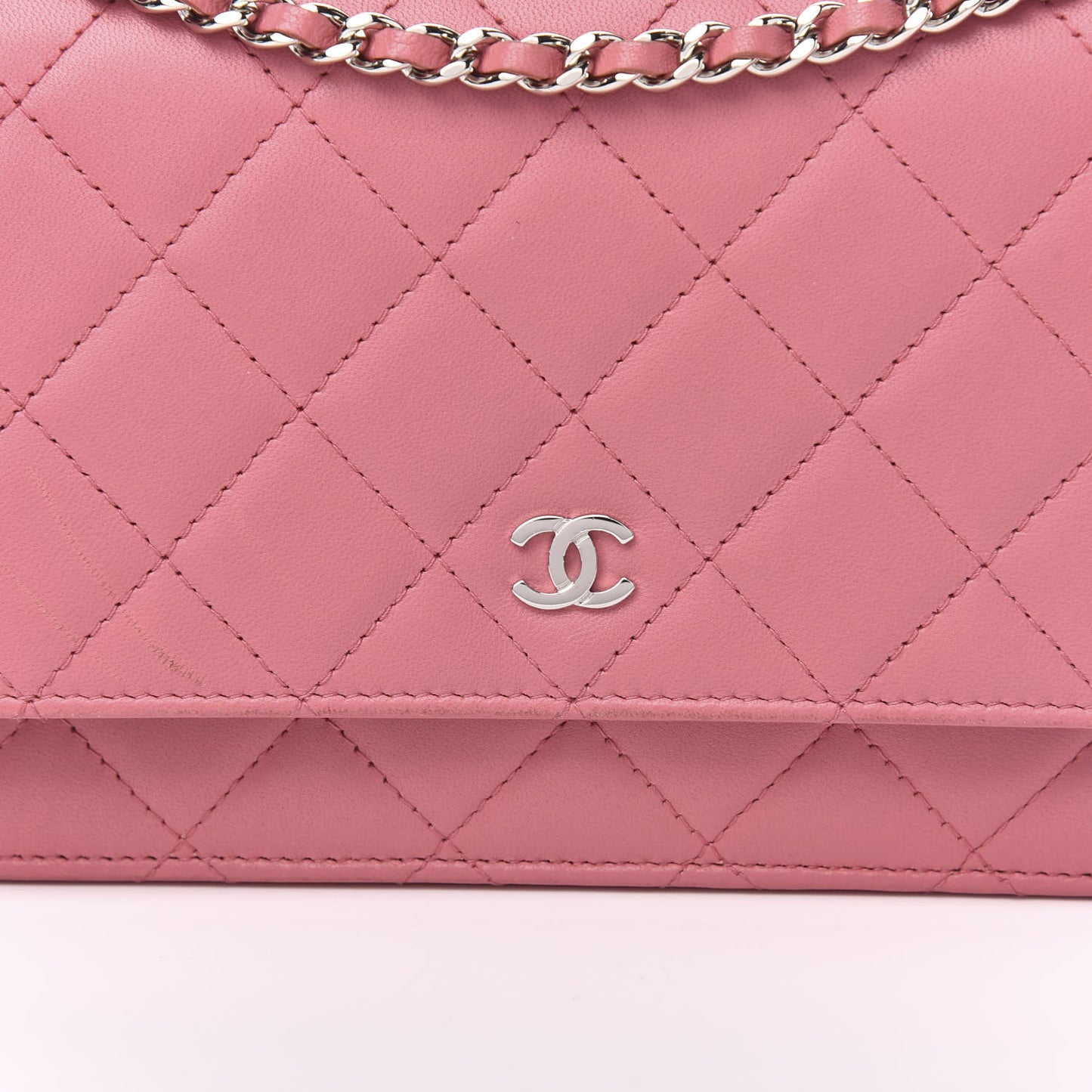 Lambskin Quilted Wallet On Chain WOC Pink