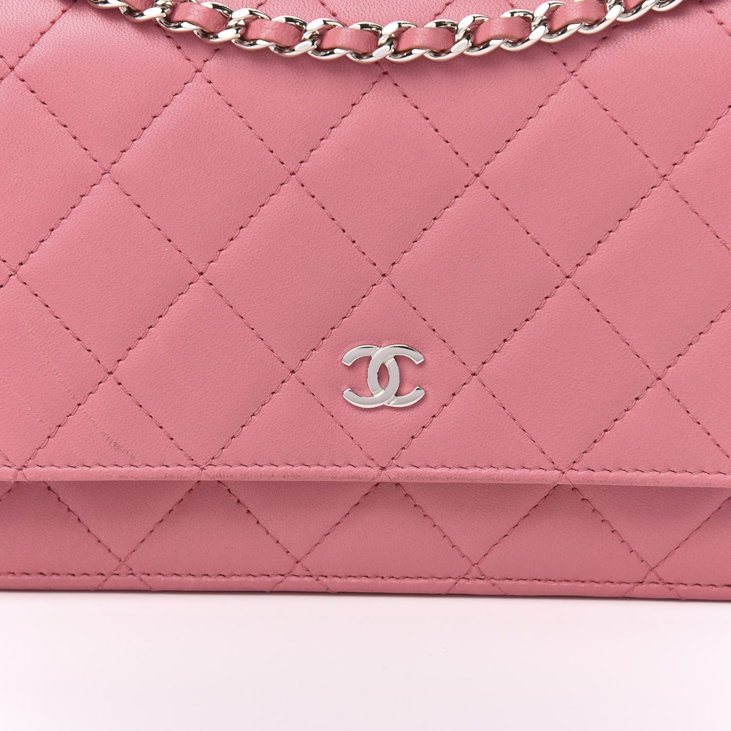 Chanel Lambskin Quilted Wallet On Chain WOC Pink 14 of 15