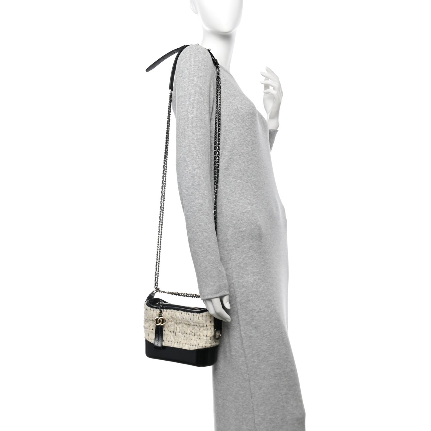 Tweed Calfskin Quilted Small Gabrielle Hobo Ivory Black