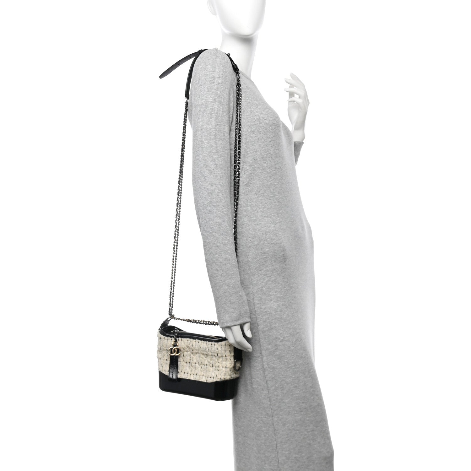 Chanel Tweed Calfskin Quilted Small Gabrielle Hobo Ivory Black 2 of 11